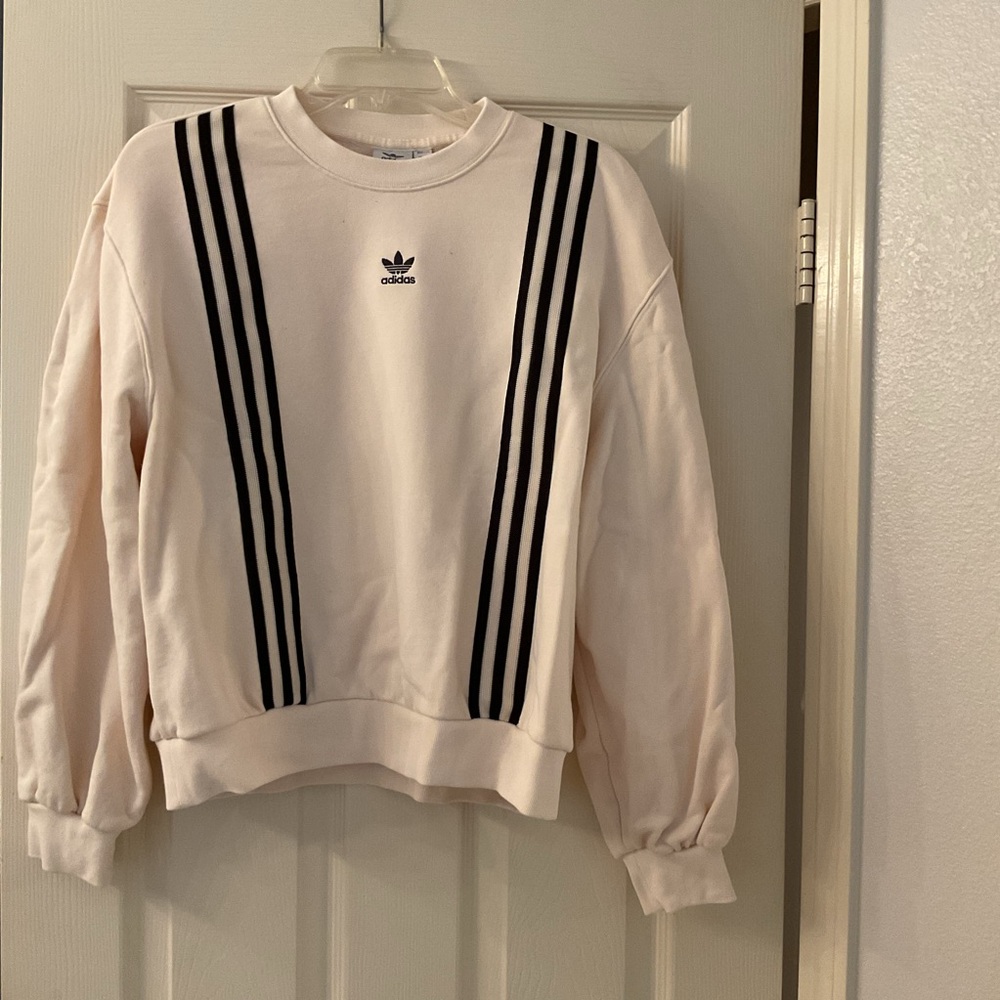 Adidas Women's Off-White Sweatshirt with Black Stripes